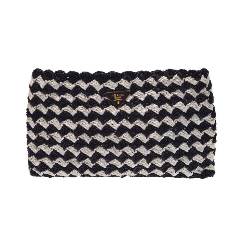 Prada Bag White Raffia Clutch Black - Picture 2 of 11